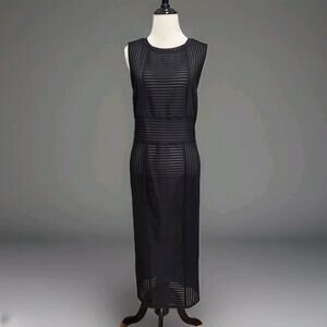 Good American Black Ribbed Semi Sheer Sleeveless Maxi Dress Size 6 Stretch